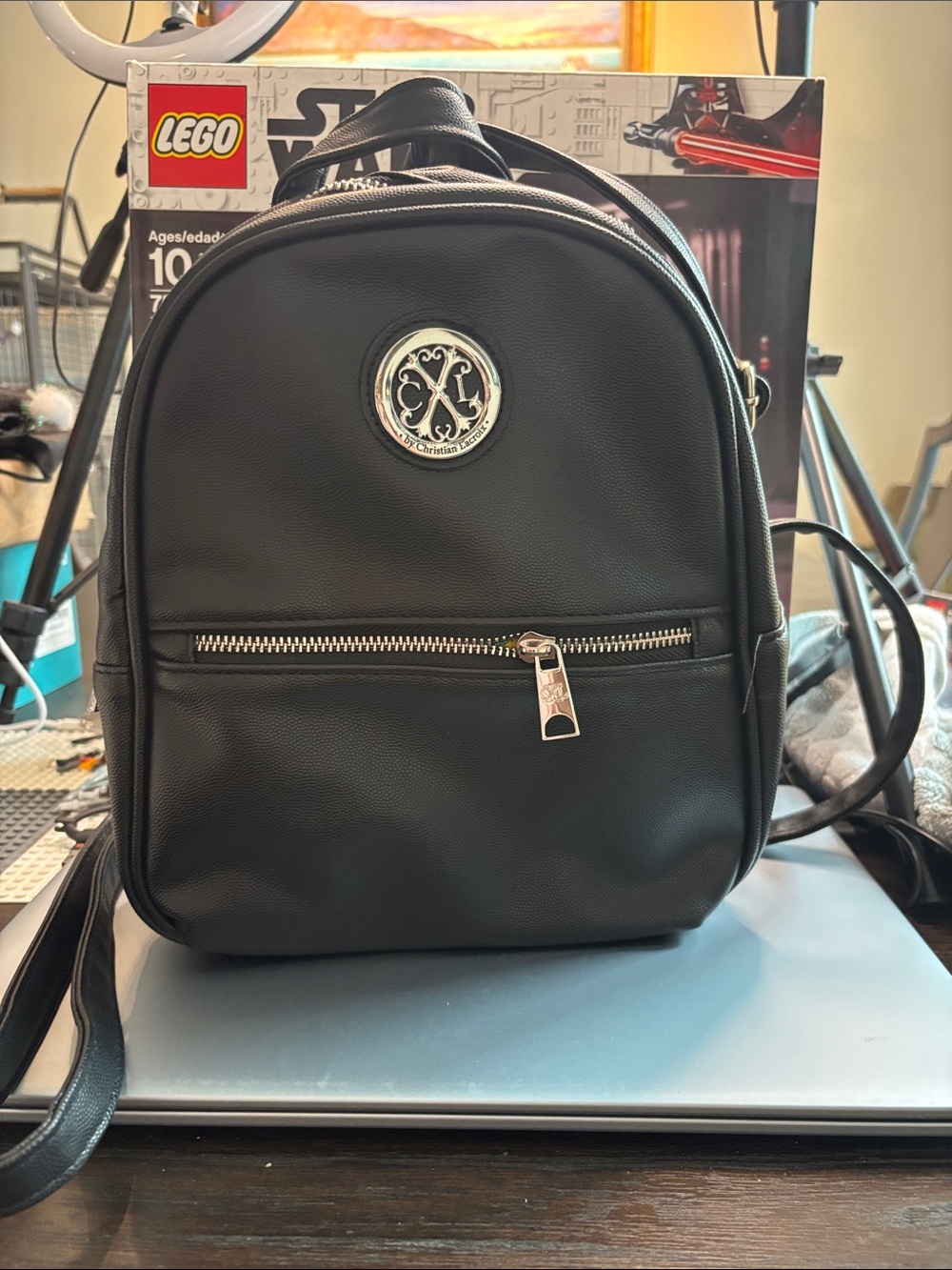 Christian Lacroix Black Mini Backpack with Silver Hardware